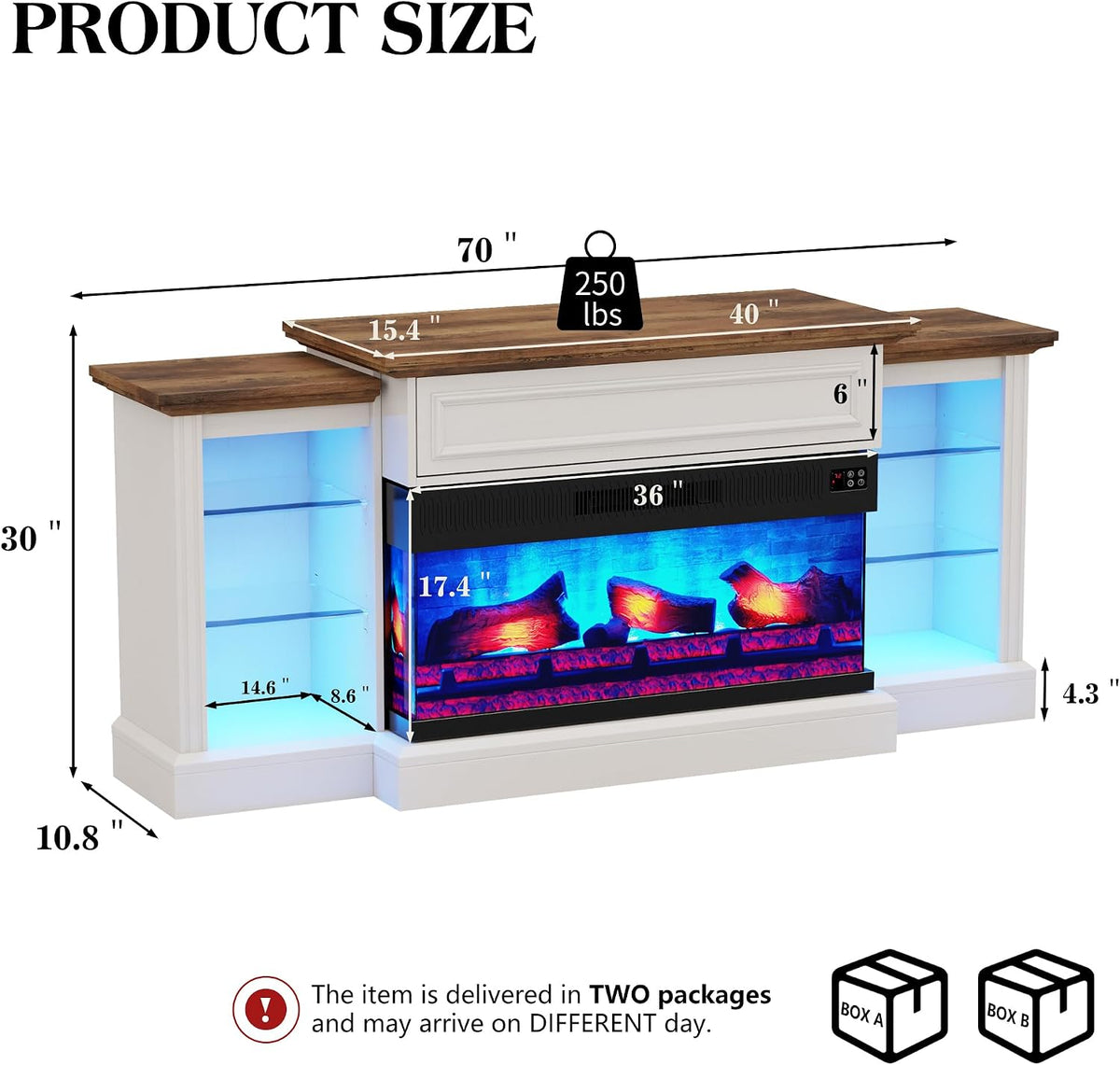 VanAcc 70" Farmhouse Fireplace TV Stand with Mantel for TVs up to 75"