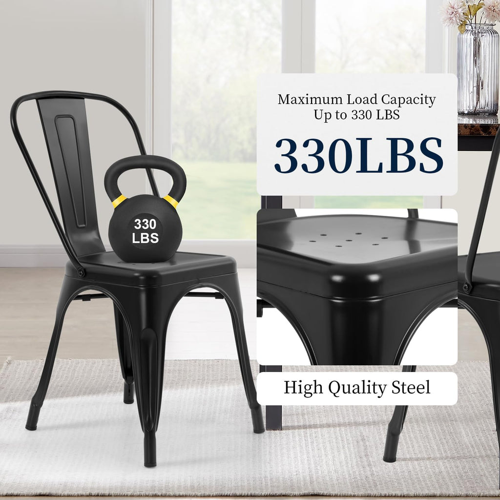 FDW | Metal Dining Chairs | Set of 4, Black | 330lbs Load