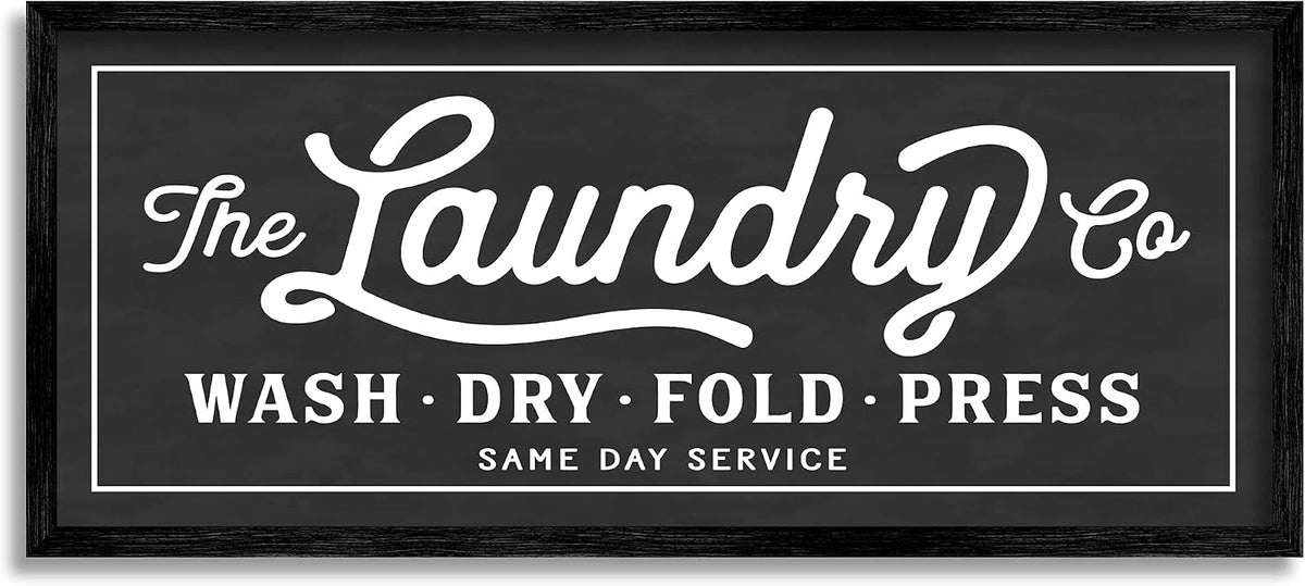 Stupell Industries Vintage Laundry Sign Cursive Typography, Black Framed, 13 x 30