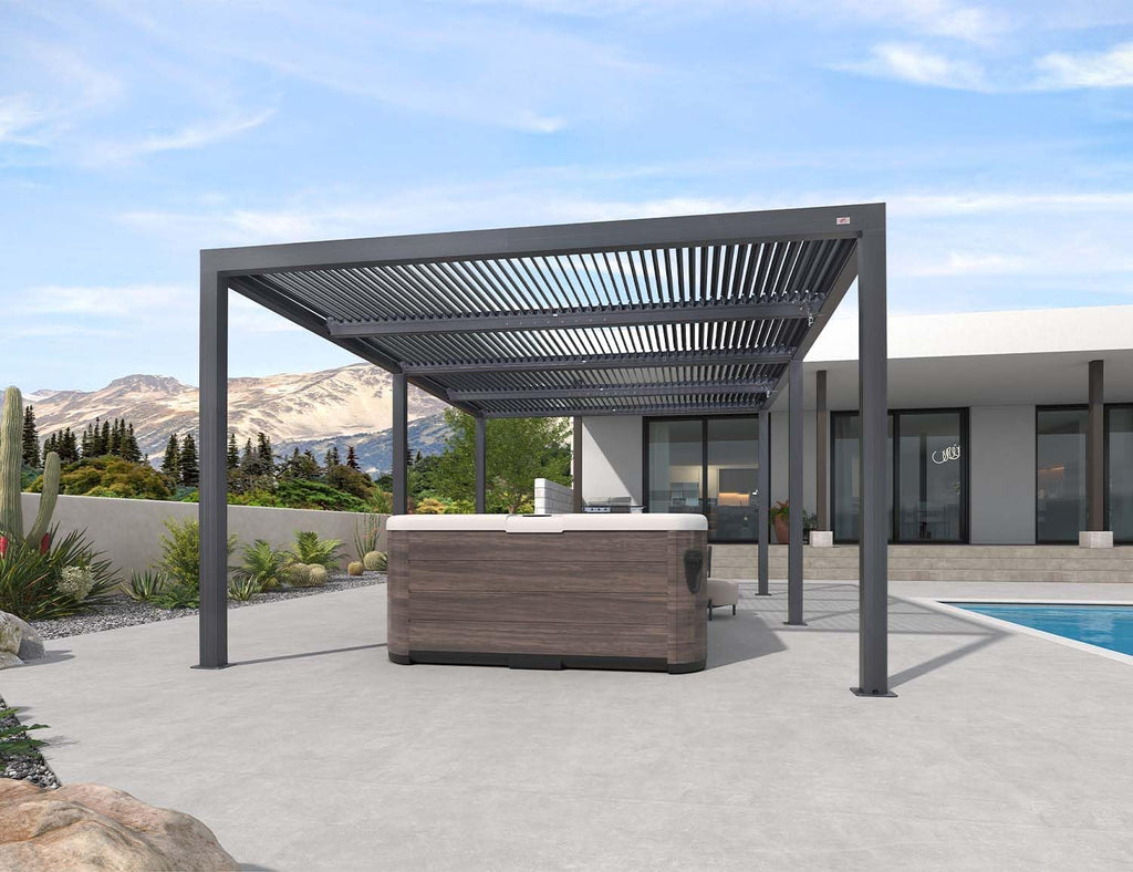 PURPLE LEAF Louvered Pergola 12' x 20' 94AS w/ 1W Side Shutter Wall Gray