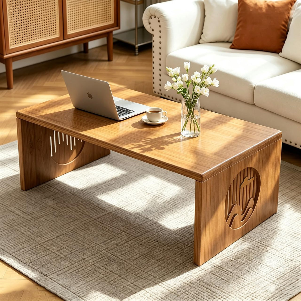 Foldable Japanese Floor Table, Low Folding Coffee Table Small