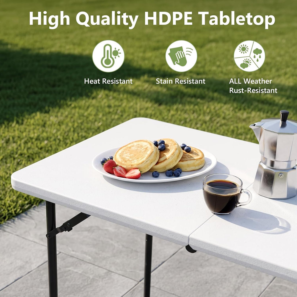 Folding Table, 4 FT Foldable Plastic Table with Adjustable Height, Heavy Duty Fold in Half Utility Table, Portable Picnic Table for Camping, Parties, RV Travel, Banquet
