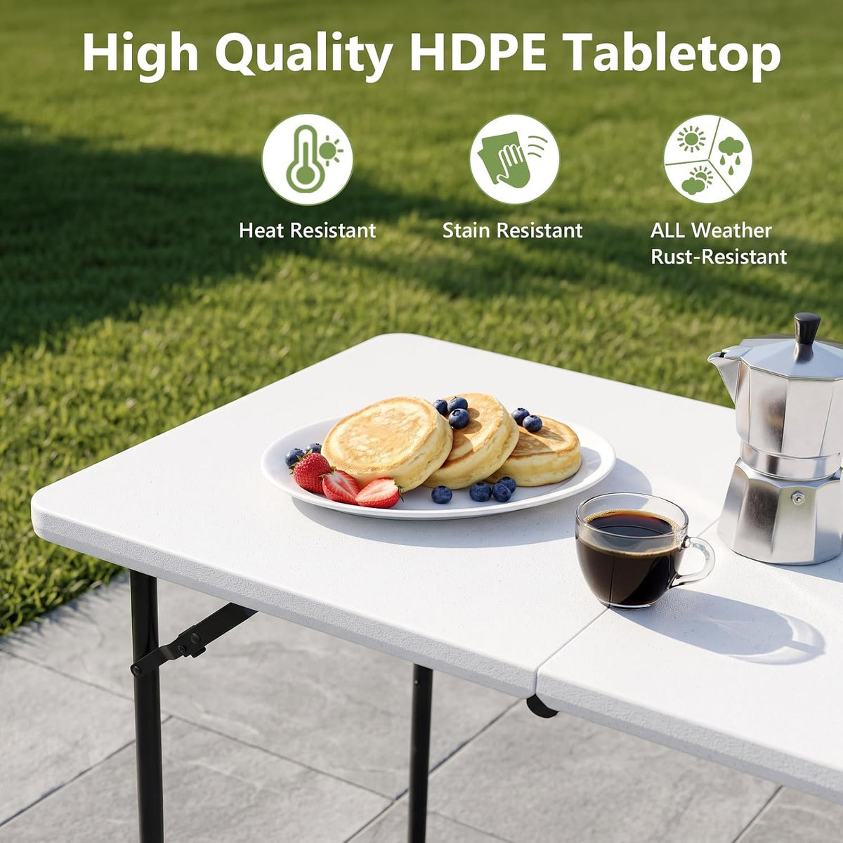 Folding Table, 4 FT Foldable Plastic Table with Adjustable Height, Heavy Duty Fold in Half Utility Table, Portable Picnic Table for Camping, Parties, RV Travel, Banquet