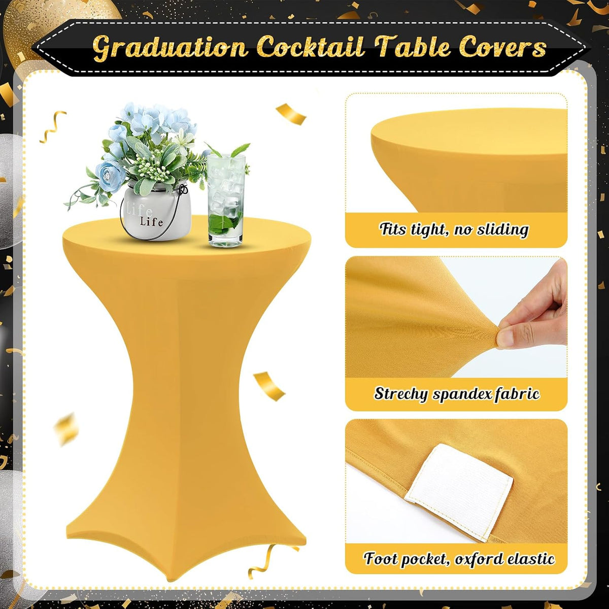 preboun 6 pack cocktail tablecloth, 32 x 43, side view