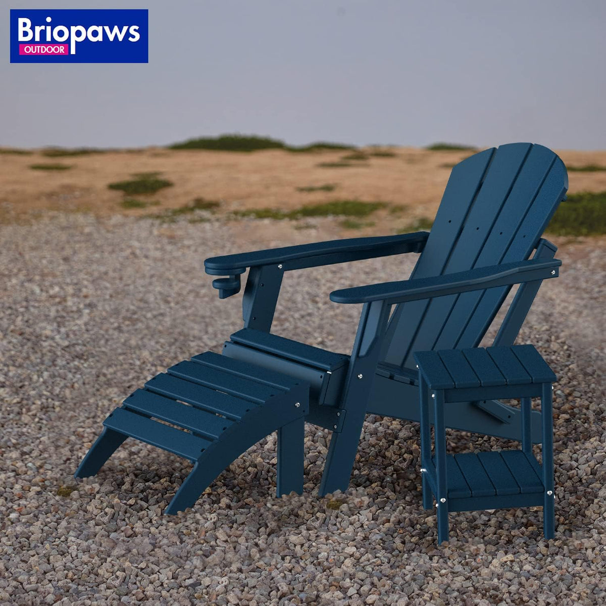 BRIOPAWS Outdoor-Side-Tables | Set of 2 | Small | HDPE Plastic | Patio End-Table | 2-Shelf Adirondack Outside Tables | All Weather | for Poolside Front Porch Indoor Living Room | 14" x 13" | Blue