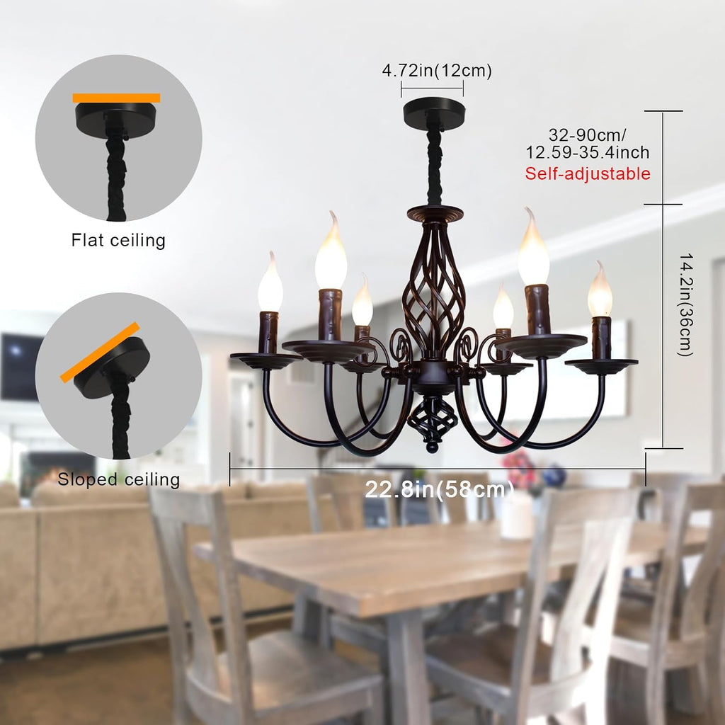 Jaycomey Black Chandelier, 6-Light Farmhouse Candle Light for Dining Room