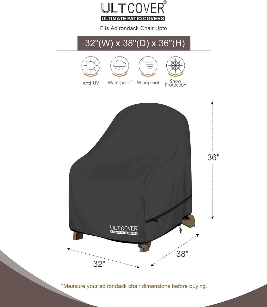ULTCOVER Patio Adirondack Chair Cover 32W x 38D x 36H in, Black