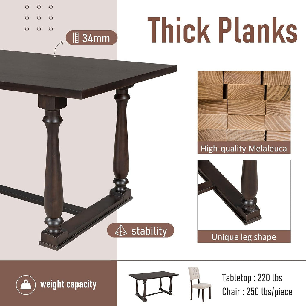 Merax 6-Piece Modern Dining Table Set for 4-6, Classic Dining Table Set with Including 1 Dining Table, 4 Cushions Chairs and Bench, Wooden Legs Table Set for Dining Room, Espresso