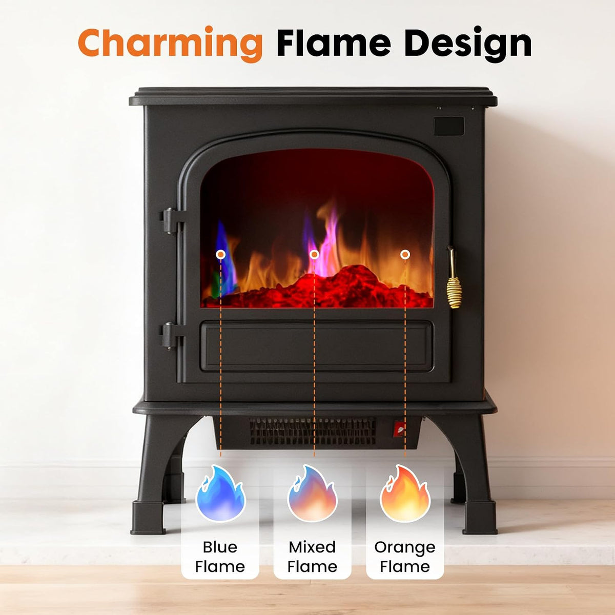 Sweetcrispy 26" Electric Fireplace Heater, Freestanding Indoor Fireplace