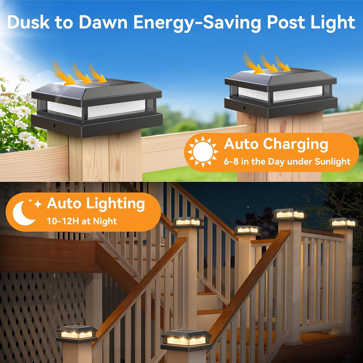 Brightever 4x4 5x5 Solar Post Cap Lights Outdoor 12-Pack Black