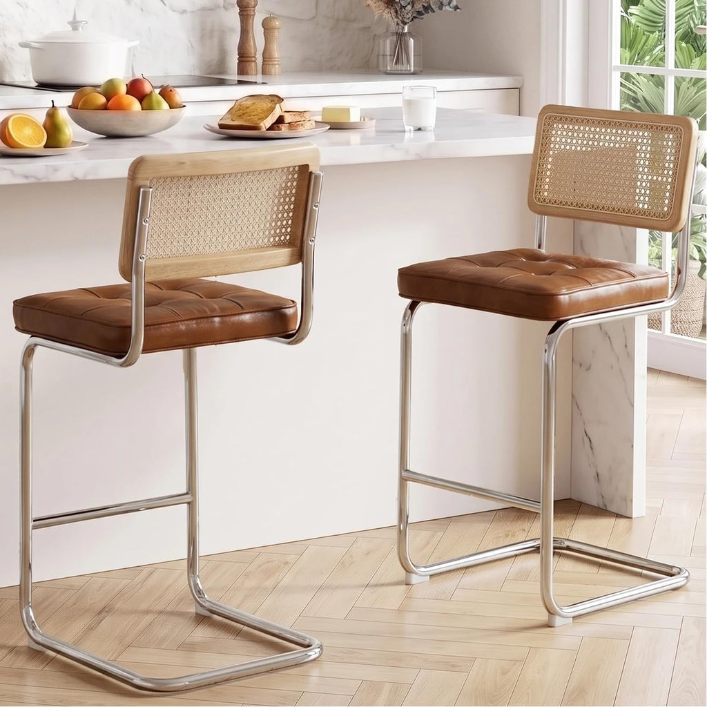 Zesthouse Natural Rattan Counter Stools Set of 2, 26" Modern Boho Barstools