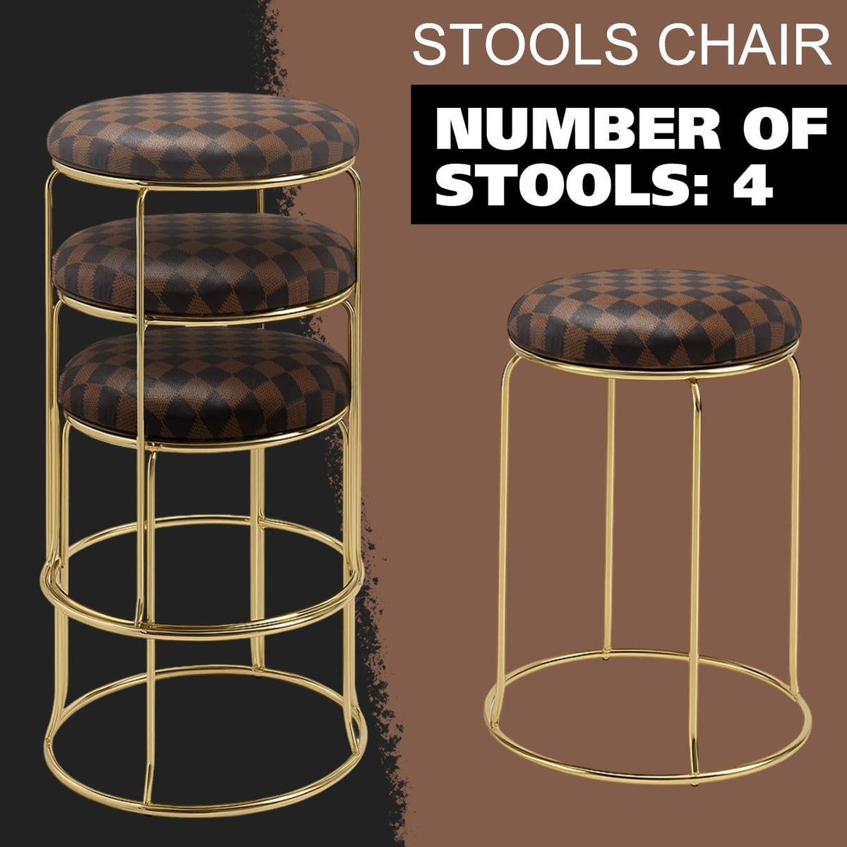 kings brand furniture 4-pack stack stools, upholstered w/metal showing dimensions
