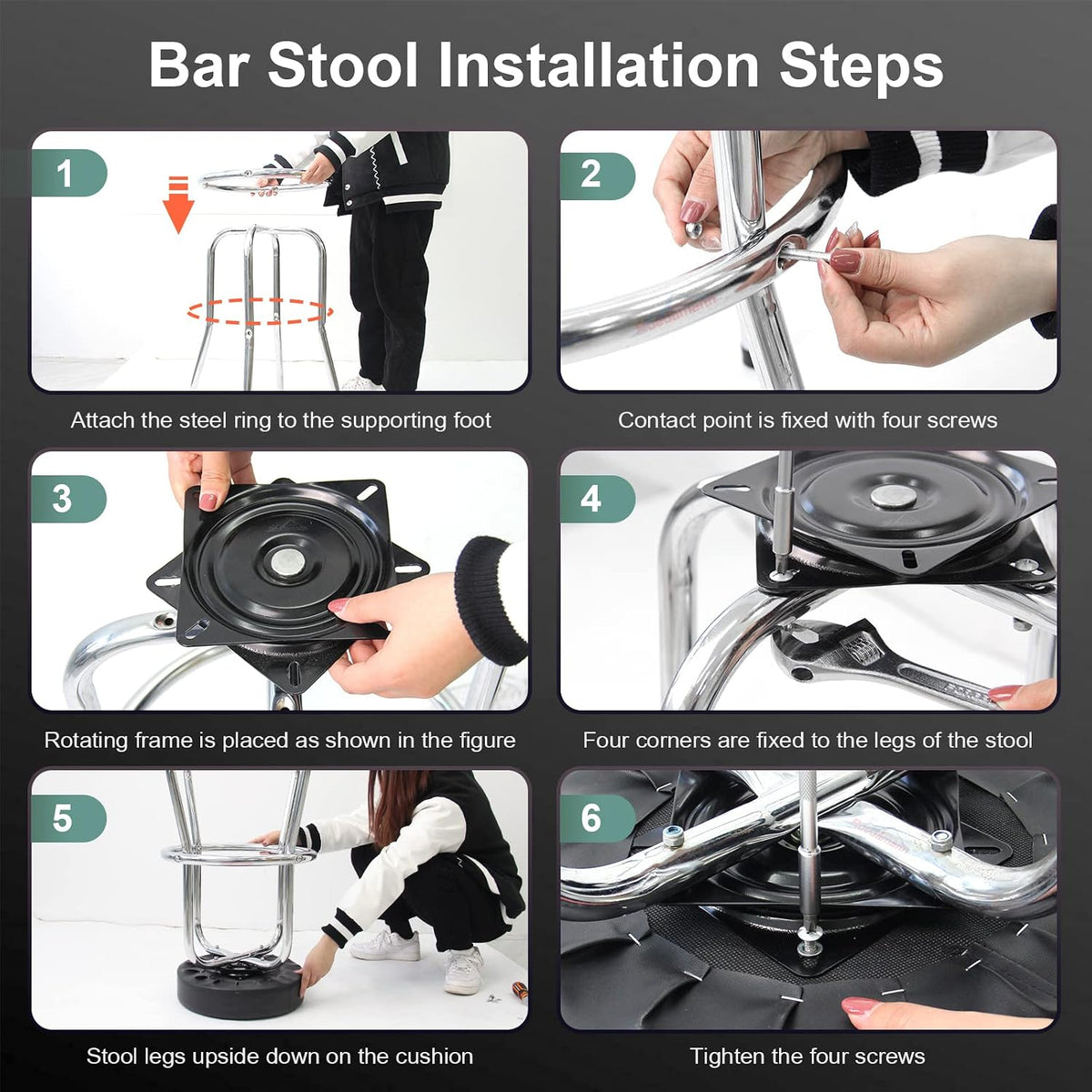 Ruedamann 29" H Swivel Bar Stool, Black Leatherette Padded Seat