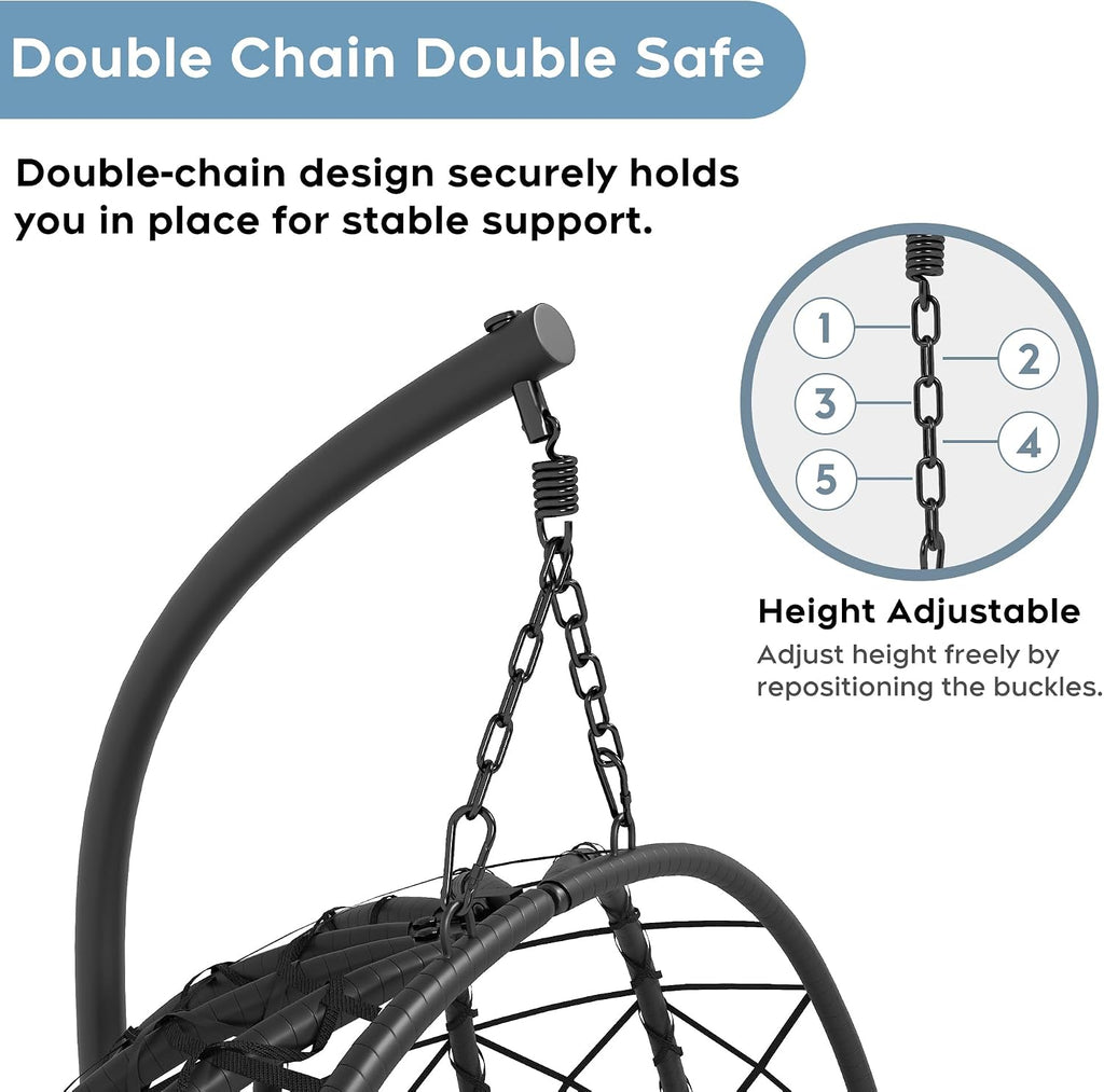 Hanging Egg Chair with Stand Patio Wicker Rattan Swing Chair Hammock Egg Chair for Indoor & Outdoor 400lbs Capacity with Thickened Cushion for Bedroom Balcony Garden, Deep Grey