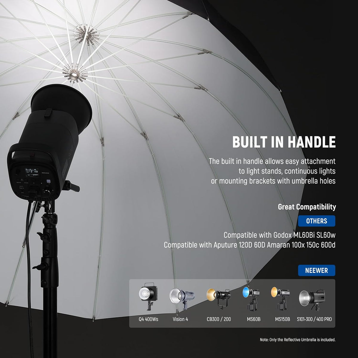 NEEWER 71"/180cm Parabolic Reflective Umbrella Photography w White Inner