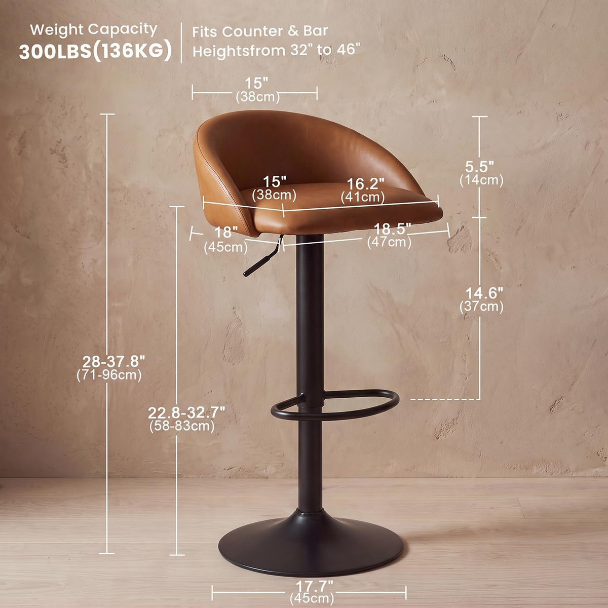 younuoke bar stools set of 2 modern swivel shown in use