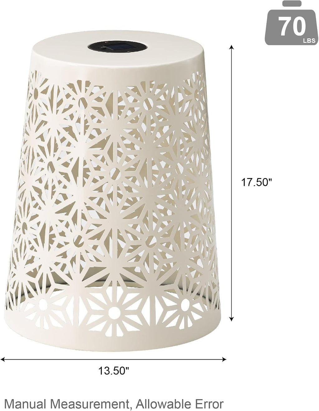 Glitzhome Ourdoor Side Table Set of 2,Solar Iron Cutout Geometric Pattern Decorative Garden Stool Planter Stand,Accent Table or Lantern for Patio Poolside Party Yard,White