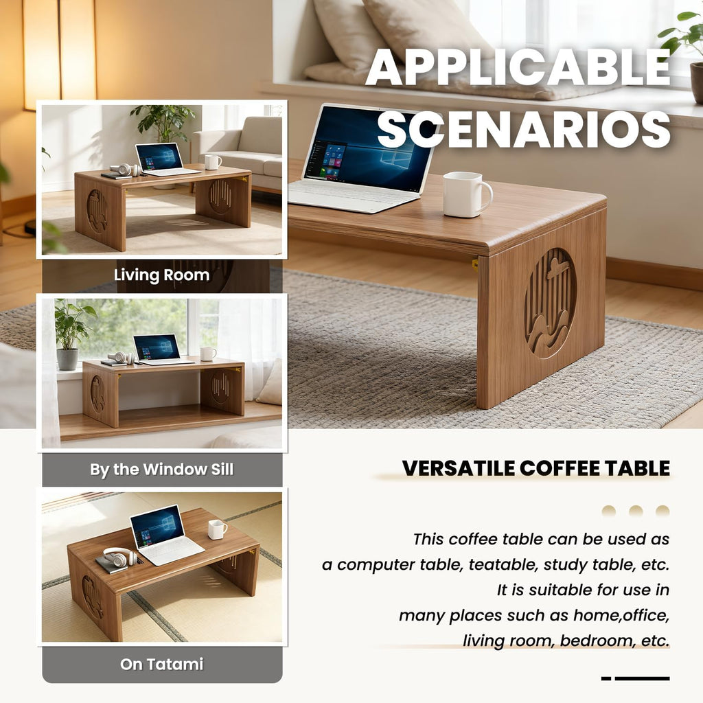Japanese Low Coffee Table, 31"x14" Foldable Tatami Floor Tables
