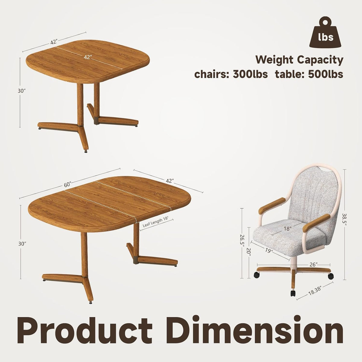 Chromcraft 5-Piece Square Round Expandable D7775 Dining Set-Chestnut-Sand