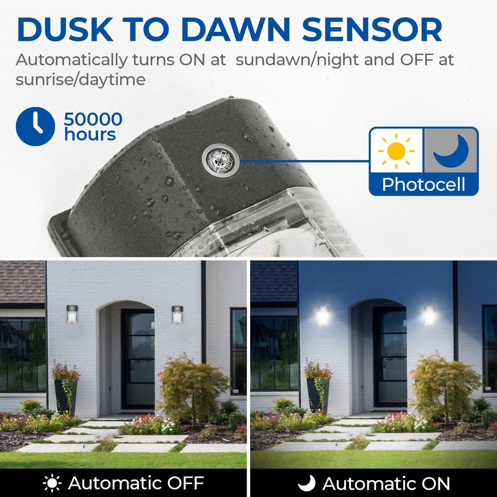 CINOTON 26W LED Wall Pack Light with Dusk to Dawn Sensor 5000k Bronze 2Pack