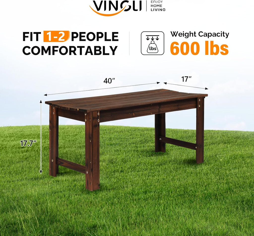 vingli outdoor wood bench, 40" outdoor bench patio, side view