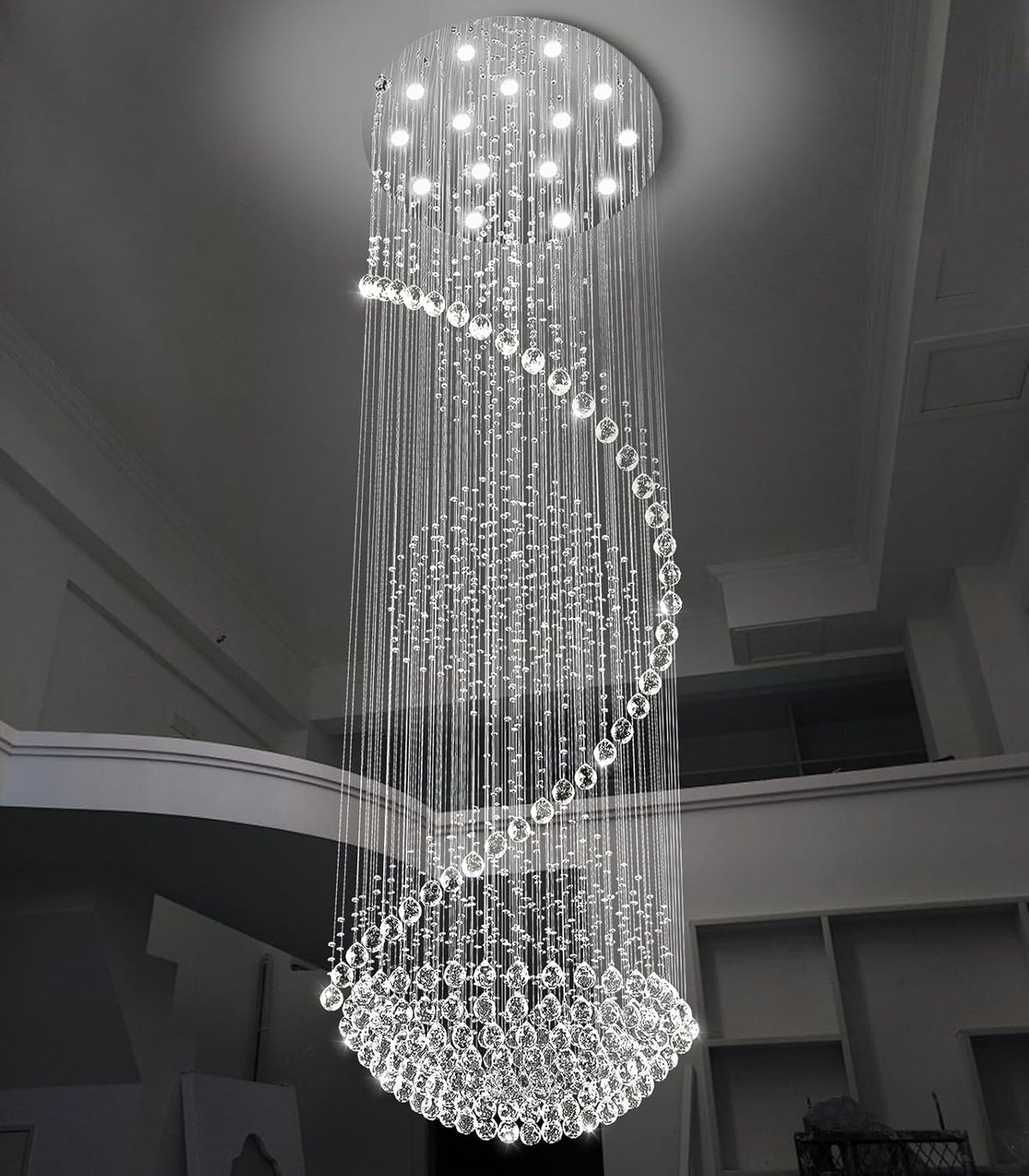 D40'' x H120'' Crystal Chandelier High Ceiling Chandeliers for Staircaes Large Raindrop Chandeliers LED Dimmable Flush Mount Light Fixtures for Foyer Hallway Entryway LED Bulbs Included Silver