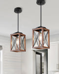 DEWENWILS Farmhouse Pendant Light 2-Pack Kitchen Island Wood Grain Bronze