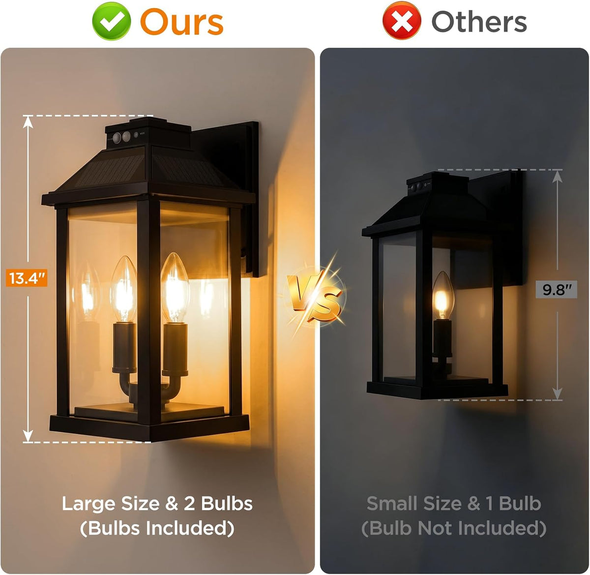 ropelux Solar Lights Outdoor Waterproof, 3 Modes Porch Lights, Motion Sensor Outside Light for House, Outdoor Wall Lights Lantern, Exterior Lighting Fixtures for Garden Patio Fence Yard Garage, 2Pack