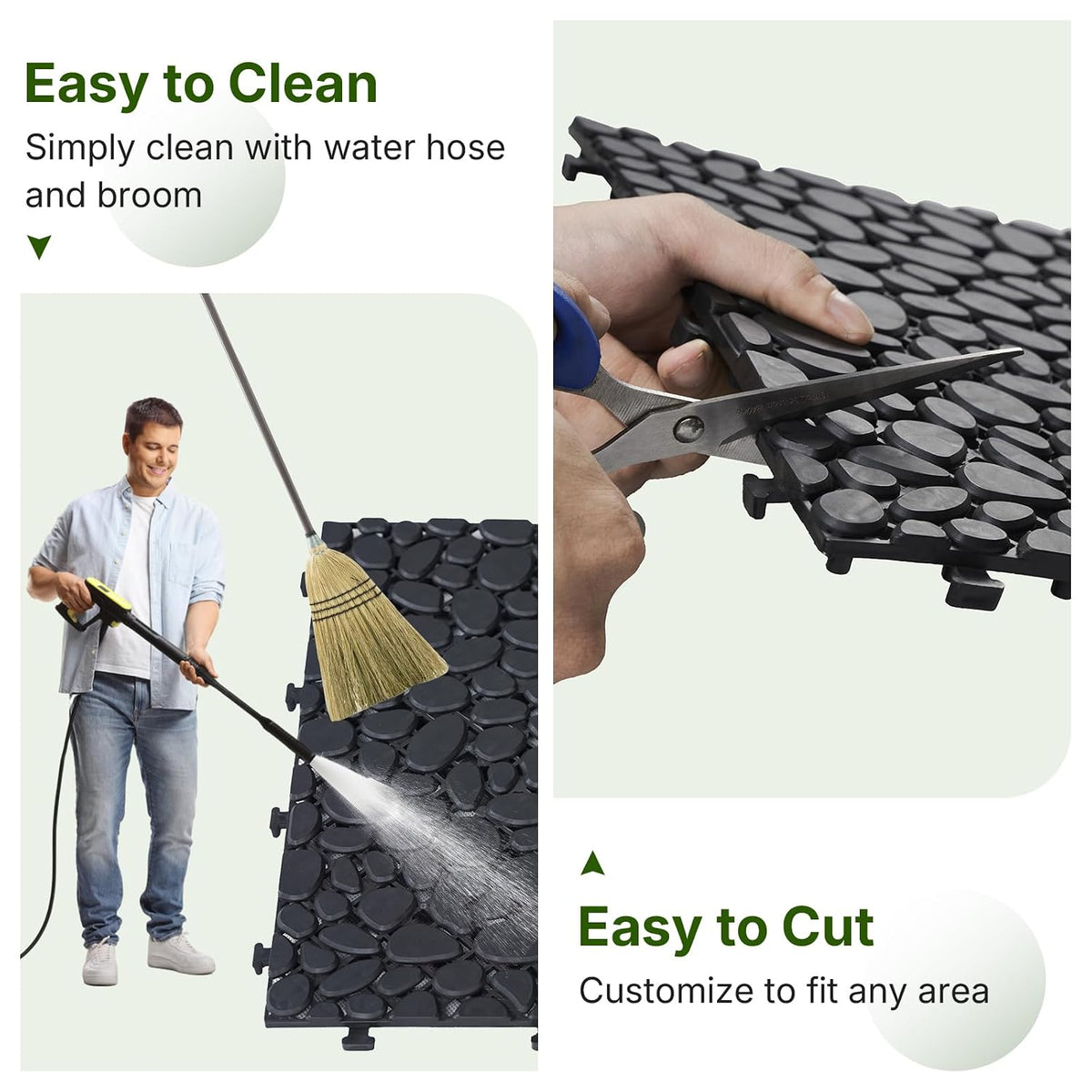 Rovibek 60PCS Plastic Interlocking Deck Tiles, 12"x12" Pebble Decking Tiles