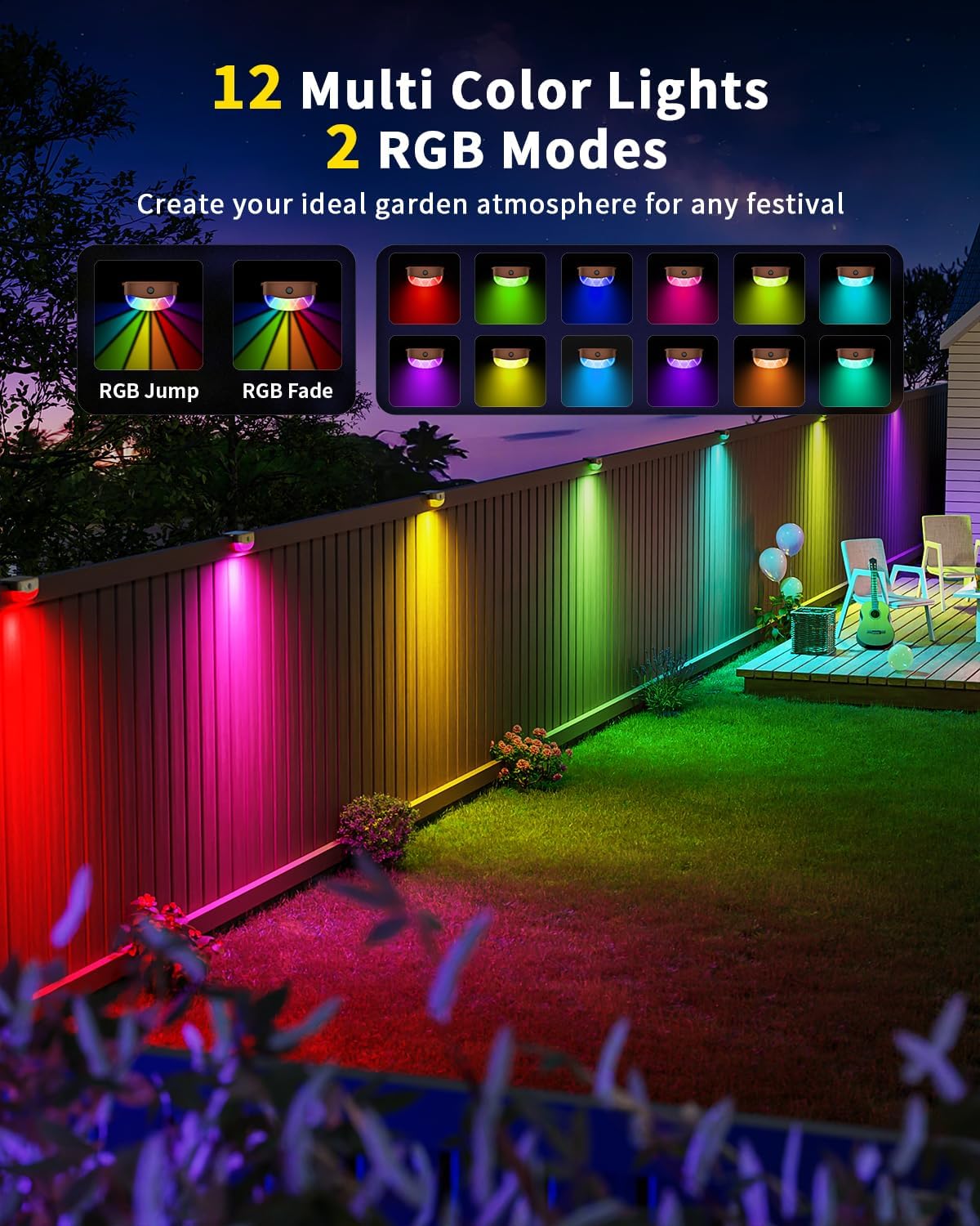 color changing solar fence lights with remote, solar, close-up detail