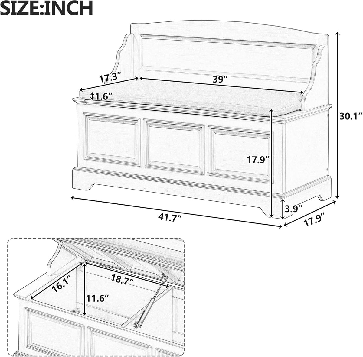 LUMISOL Shoe Storage Bench with Seating, 41.7” Farmhouse Entryway Bench with Cushion and Hidden Storage, Upholstered Storage Ottoman for Living Room, Entryway, Bedroom, Espresso