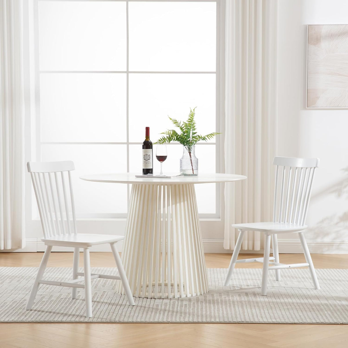 chairus Dining Chairs Set of 8, Dining Room Side Chair Farmhouse Natural Wooden Kitchen Chairs Windsor Dining Chair Vintage High Back Dining Chairs for Dining Room Kitchen Restaurant - White