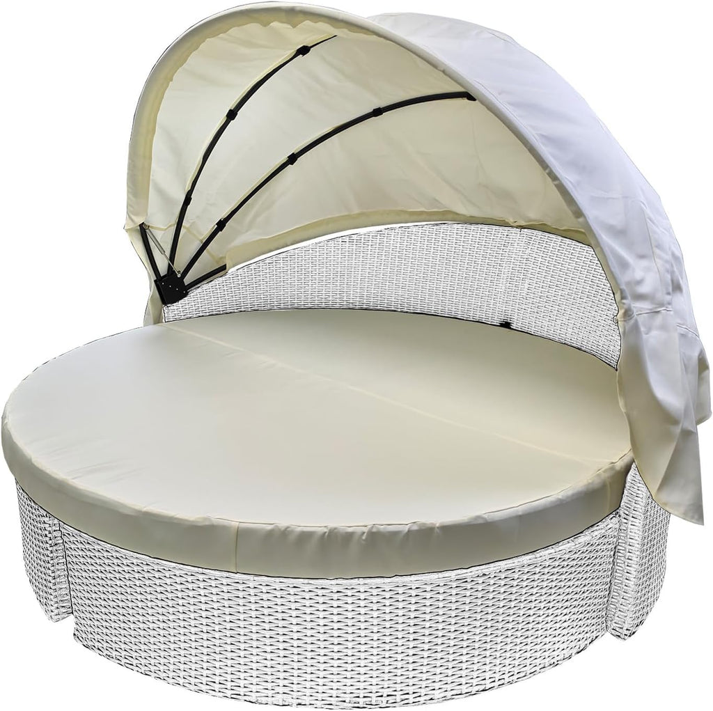 84" Round Daybed Canopy Replacement Fabric, Patio Rattan Wicker Sunbed Top Canopies Cloth Easy Installation（No Frame (Off-White, 84canopy)