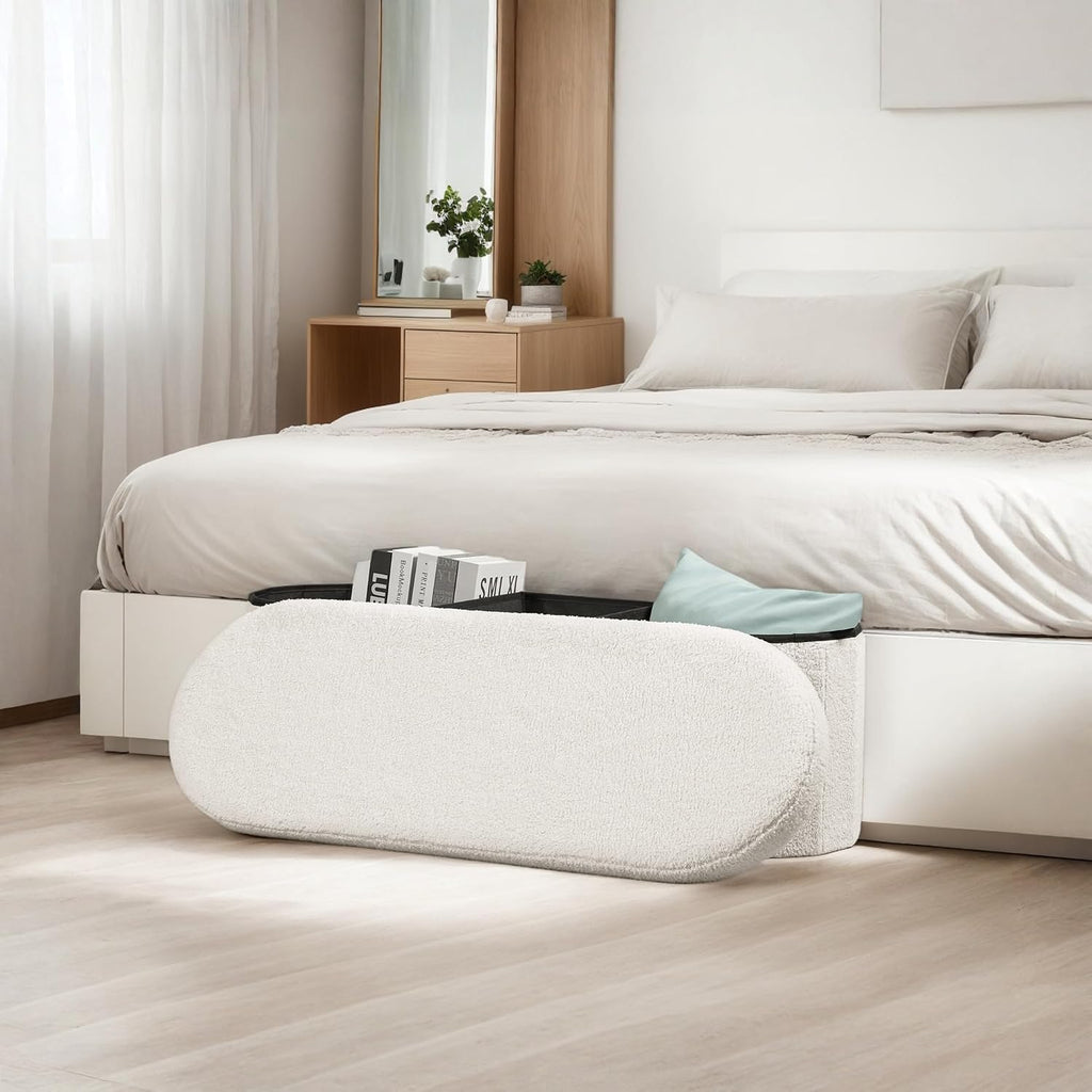 43.3 Inches Foldable Storage Ottoman Bench, Oval Footrest
