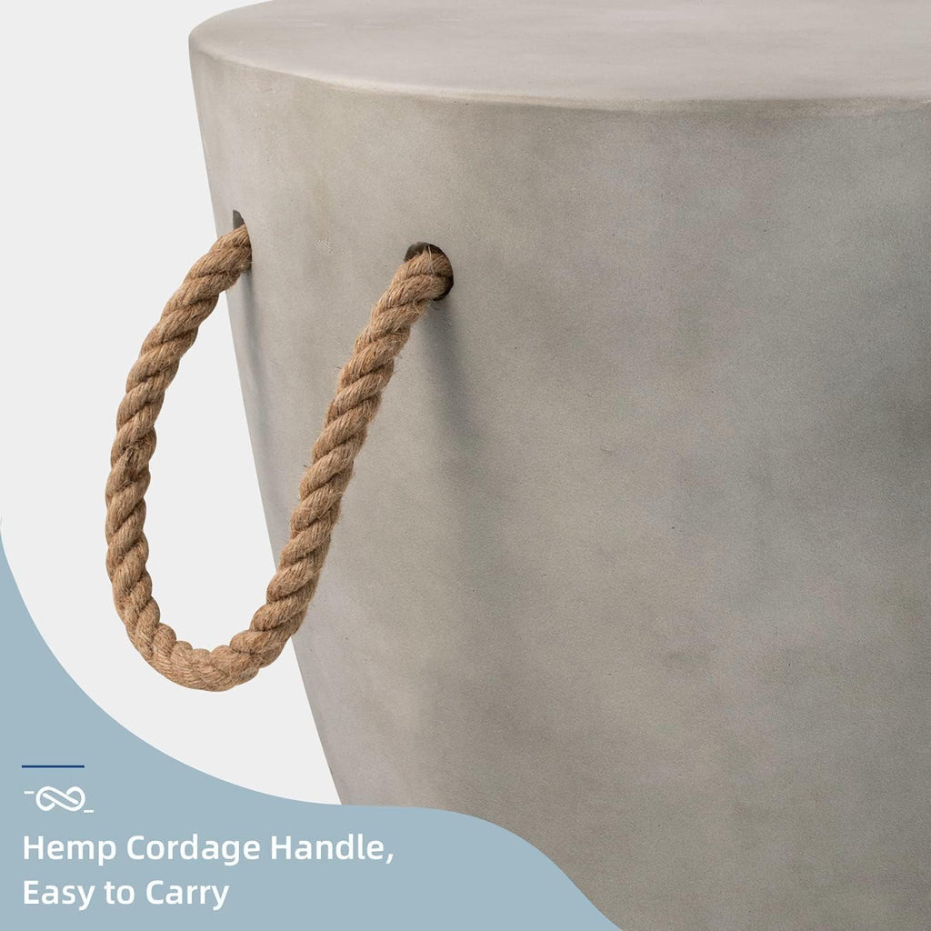HOMPUS Concrete Outdoor Side Table Drum Accent Light Gray Modern End Table