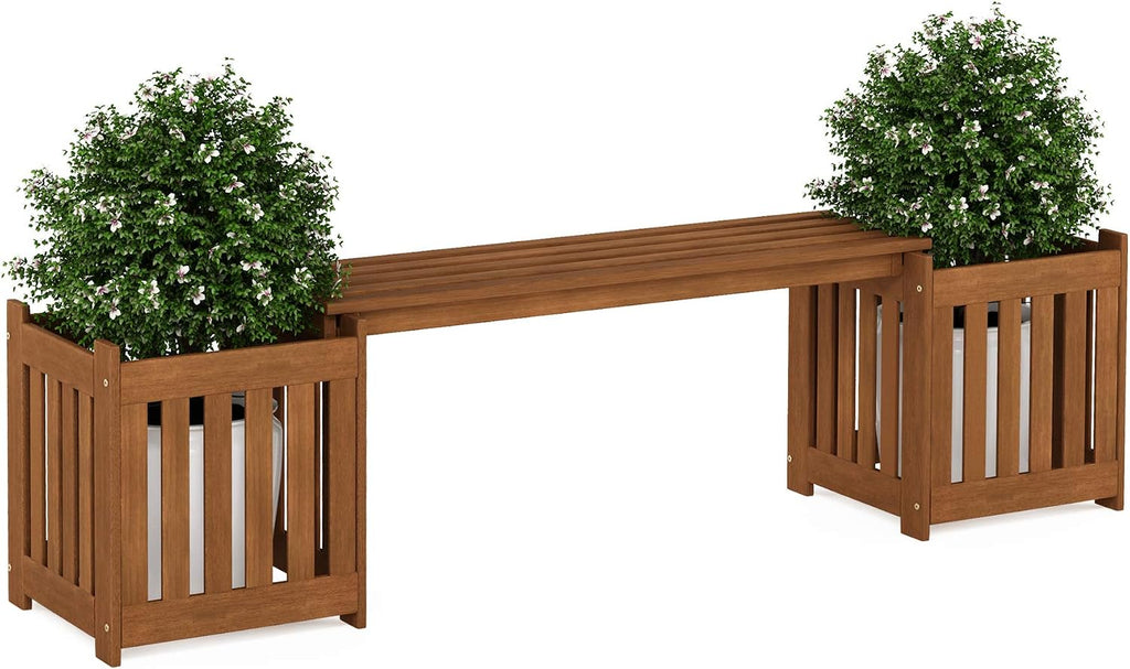 Furinno TIOMAN Outdoor Planter Box Set with Bench, Natural
