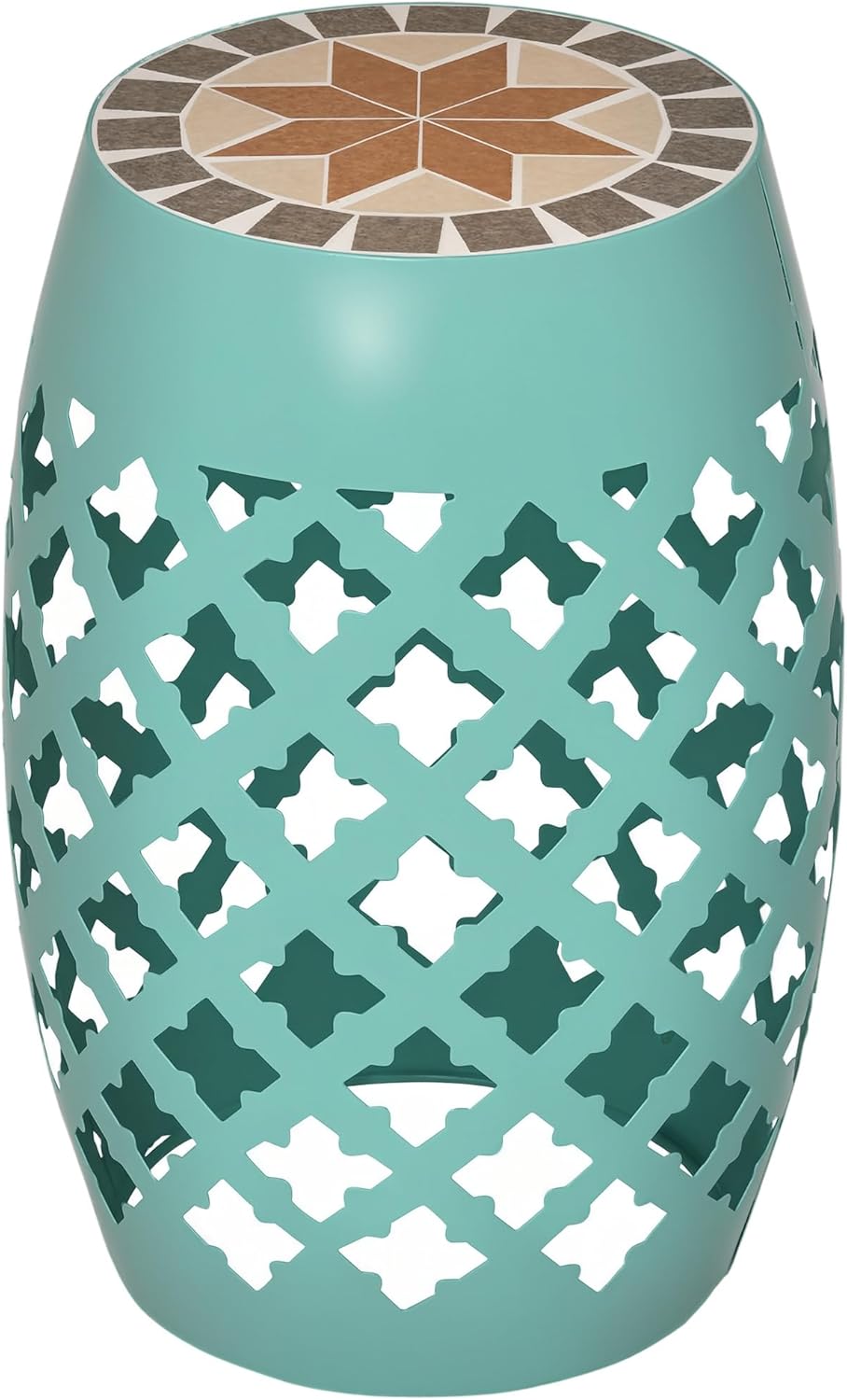 Outsunny Decorative Outdoor Stool, 12" Round Patio Side Table, Mosaic Blue