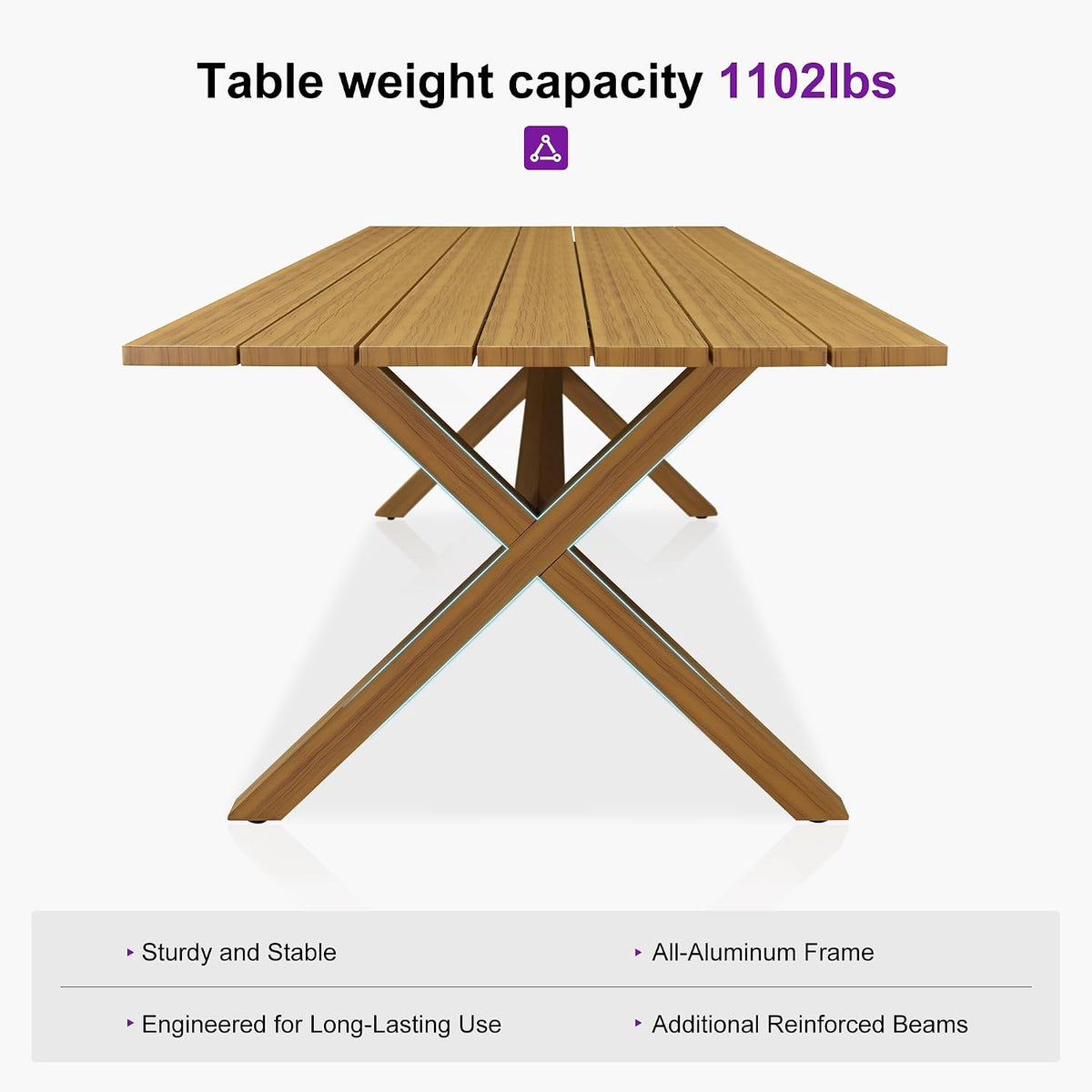 PURPLE LEAF Outdoor Dining Set for 6 with Cushions PE Rattan Teak