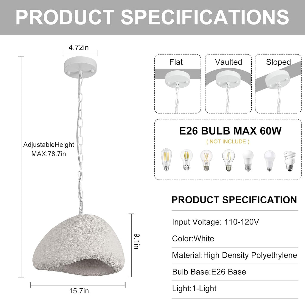 Upgraded 11.8in Wabi Sabi Pendant Light,E26 Base,Fiberglass hanging lamp