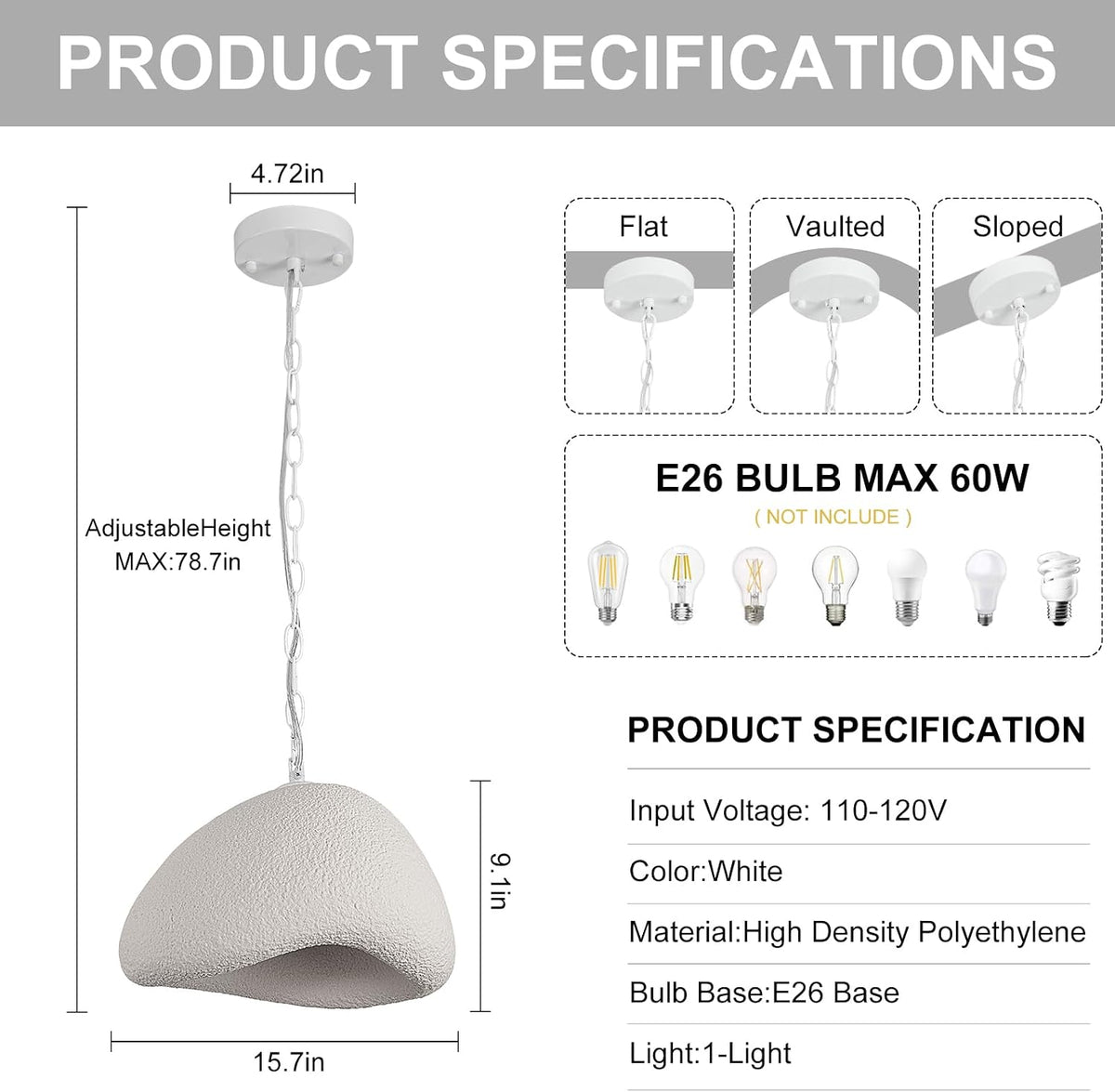Upgraded 11.8in Wabi Sabi Pendant Light,E26 Base,Fiberglass hanging lamp