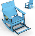 Ciokea Outdoor Rocking Chair with Pull-Out Footrest, Solid Backrest, Blue