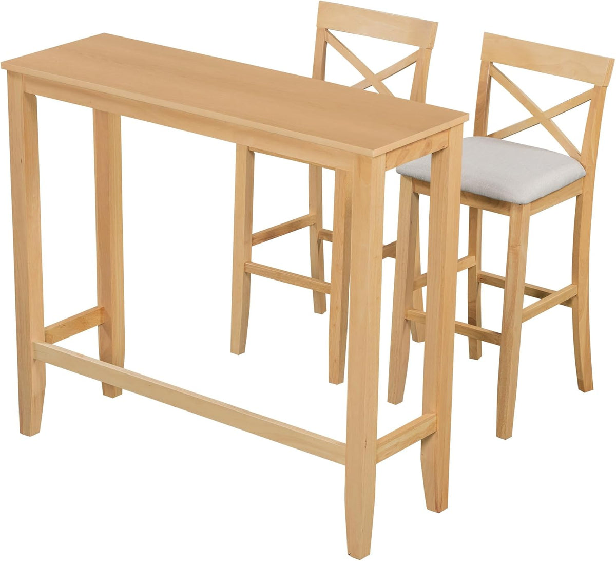 LUMISOL 3 Piece Pub Table and Chair Set, Small Wood Counter Height Bar Table Set for 2, Breakfast Nook Table Set, 3 Piece High Top Dining Table for Kitchen, Natural