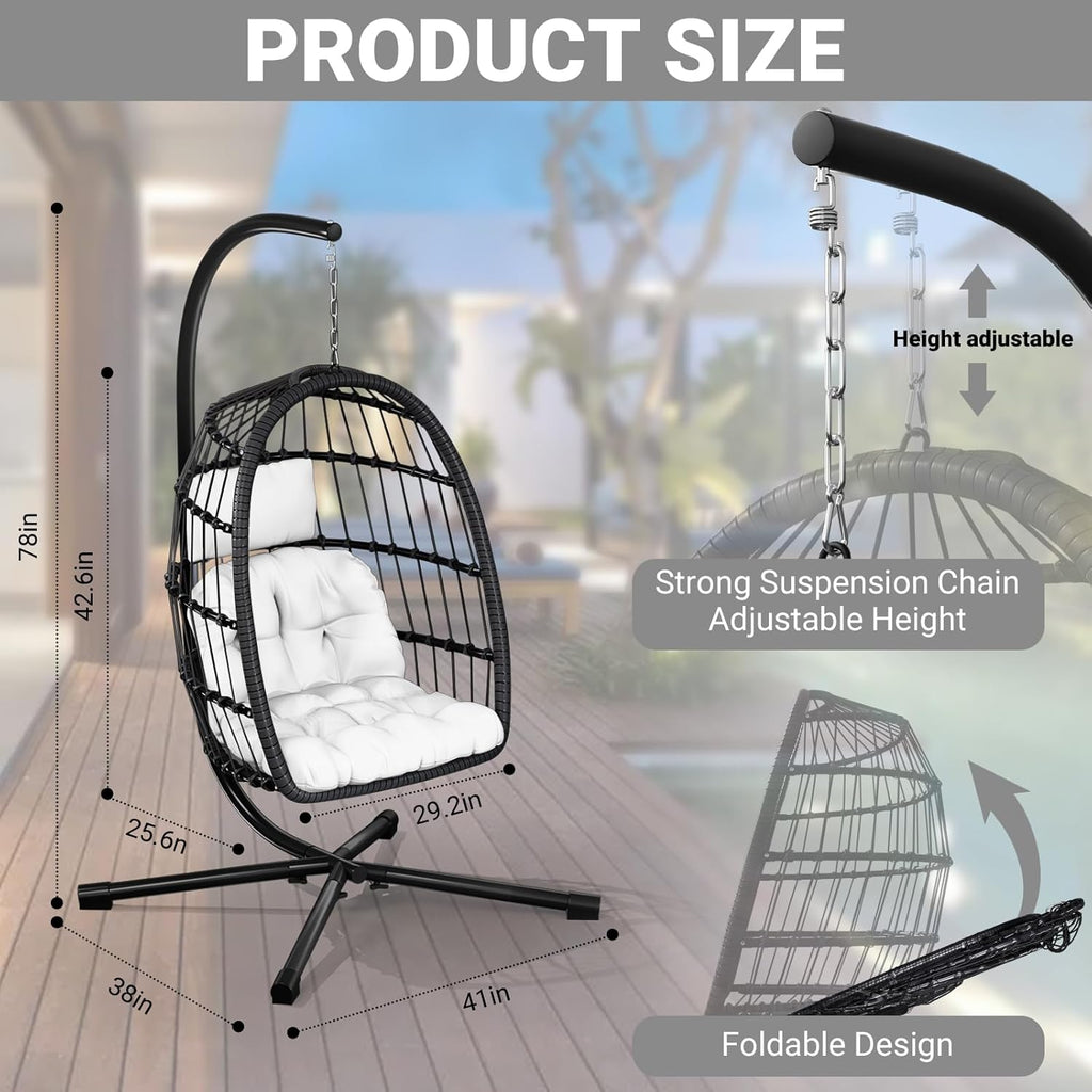 chabatree egg chair with stand,patio rattan wicker hanging, side view