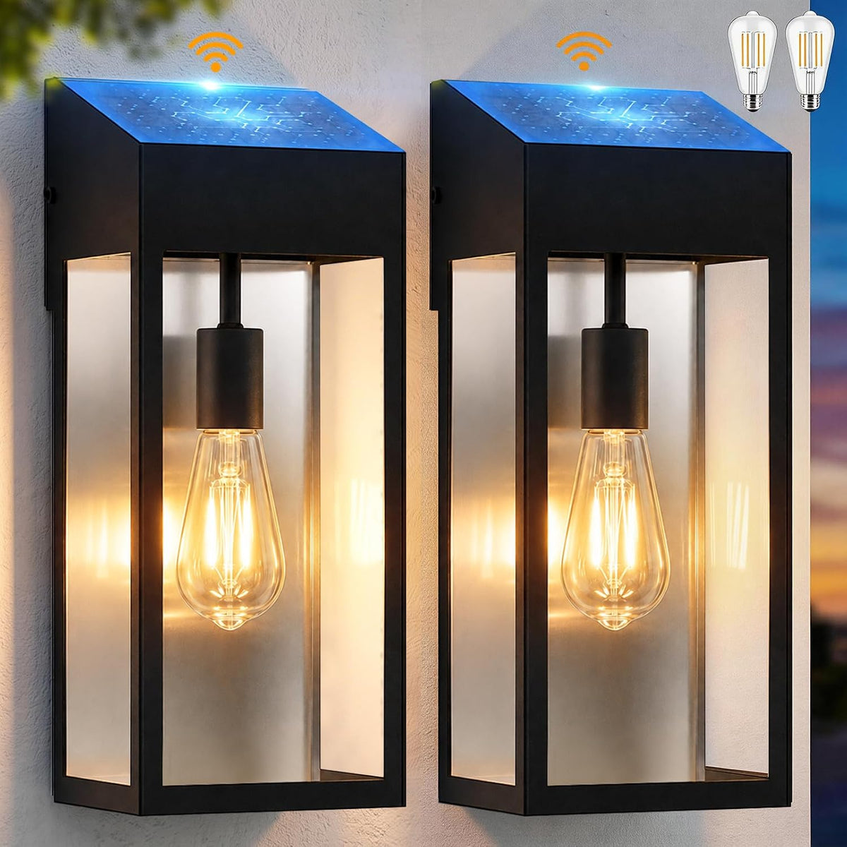 15” Large Solar Sconce Lights Outdoor Included E26 Bulbs 2 Pack