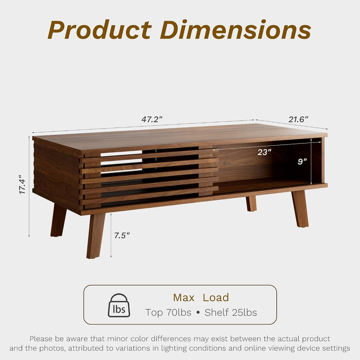 Mid Century Modern Coffee Table, Wood Coffee Table with Storage, Walnut
