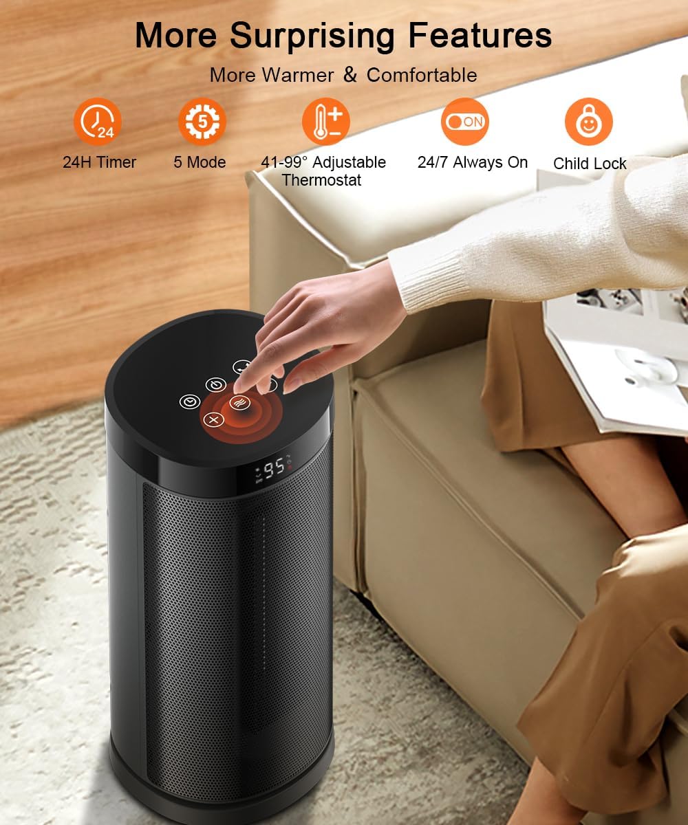 Sunnote Space Heater for Indoor Use, Portable Heater with 80°Oscillating