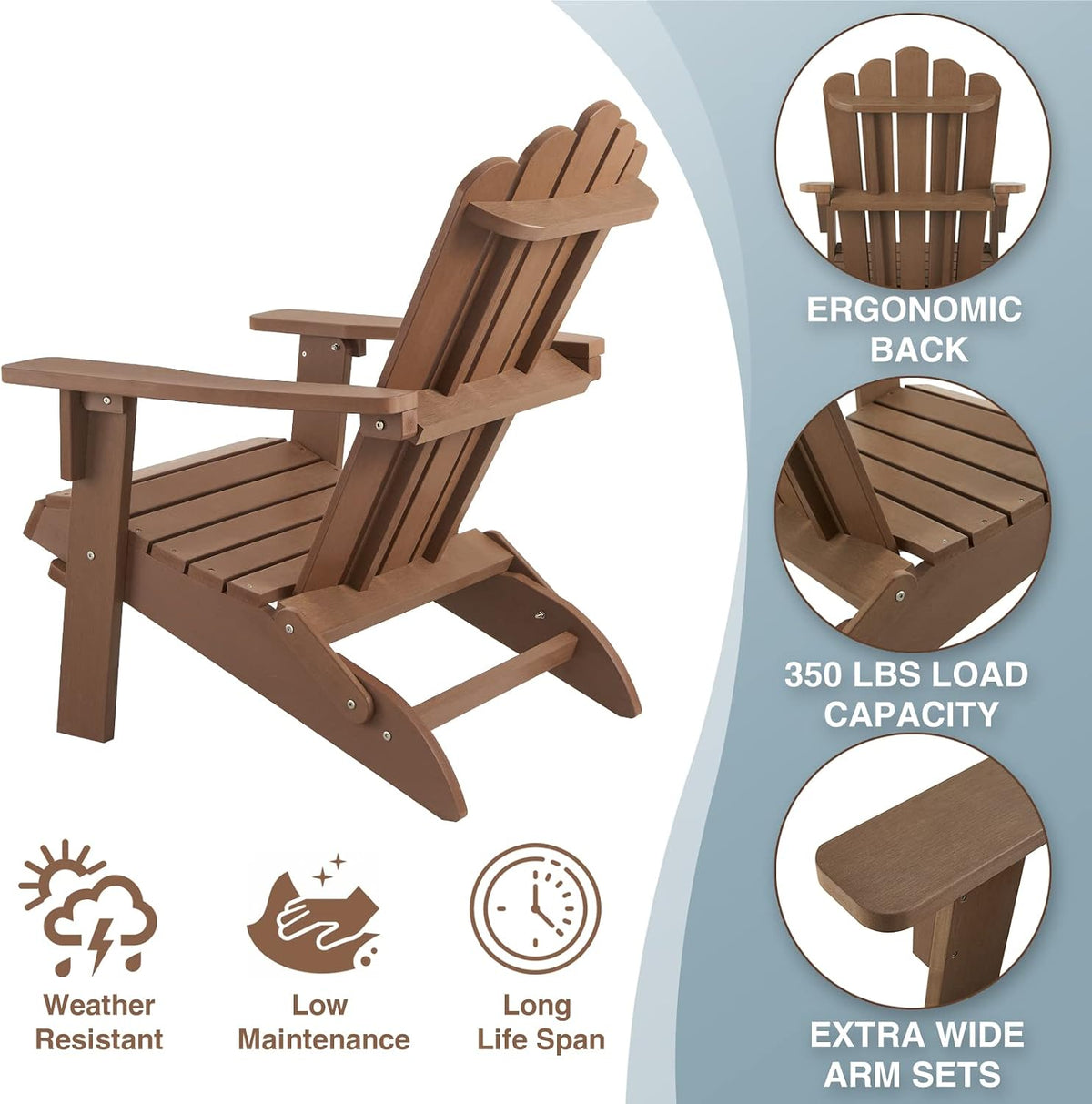 Folding Adirondack Chair, Poly Lumber Fire Pit Chairs, Brown