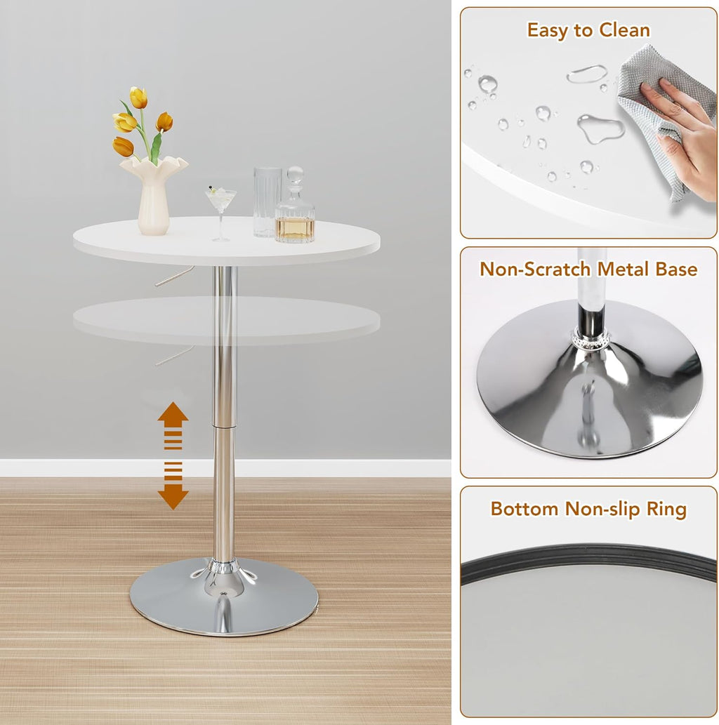 NOBPEINT Round Pub Table, Height Adjustable Bar Table 27-36 inches, 360 Swivel Table Top, White