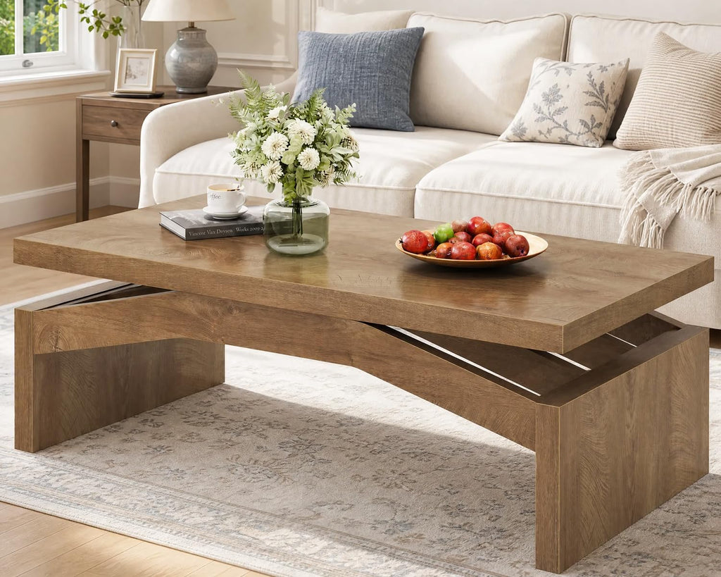 LVB 47 Inch Modern Wood Coffee Table for Living Room, Annual Ring Wood
