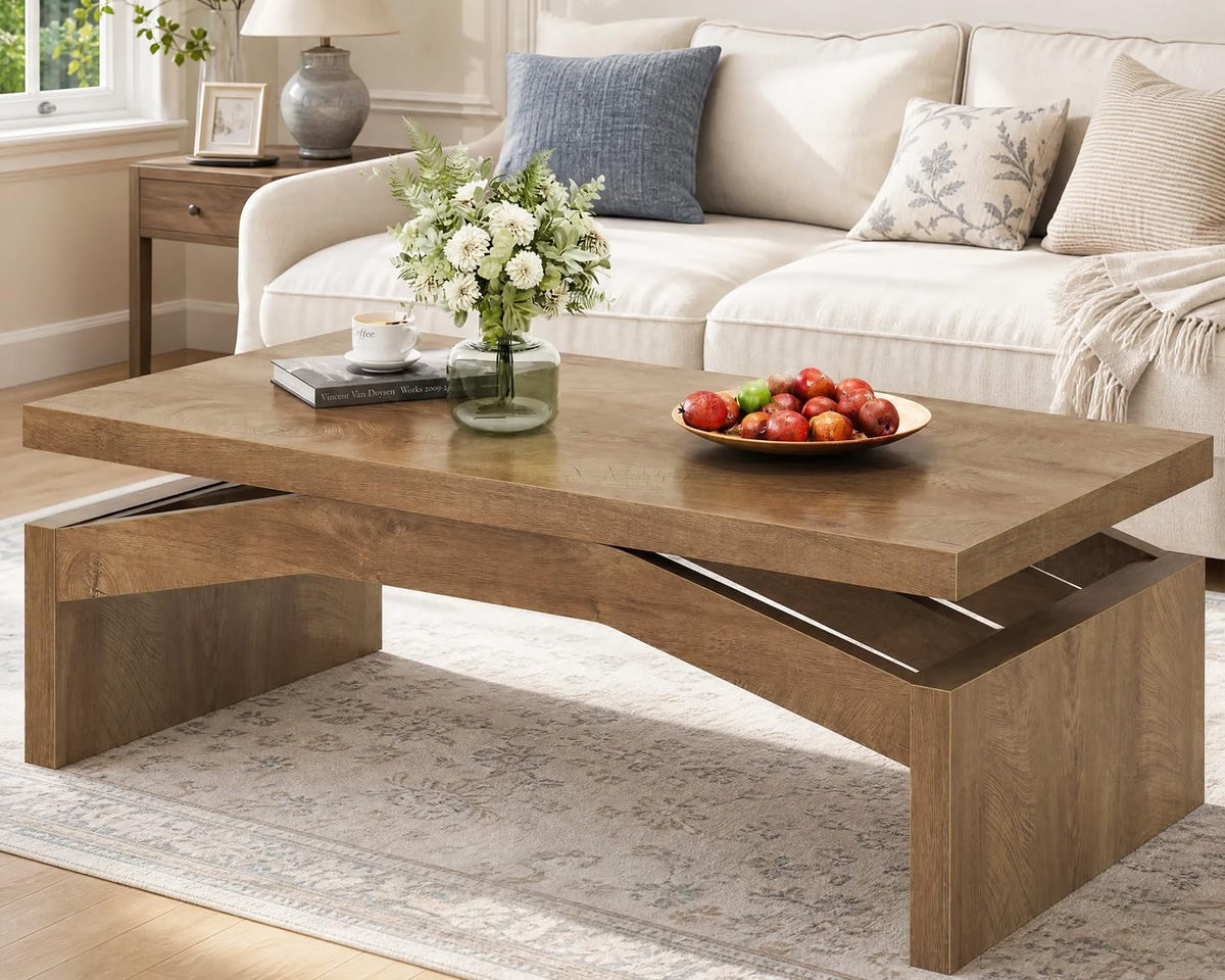 LVB 47 Inch Modern Wood Coffee Table for Living Room, Annual Ring Wood